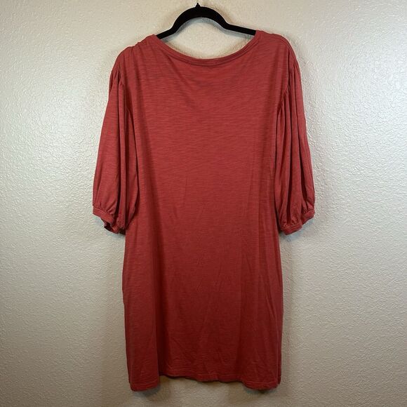 Peruvian Connection Red‎ Orange Small Balloon Sleeve Mini Dress Pockets Travel - Picture 2 of 8